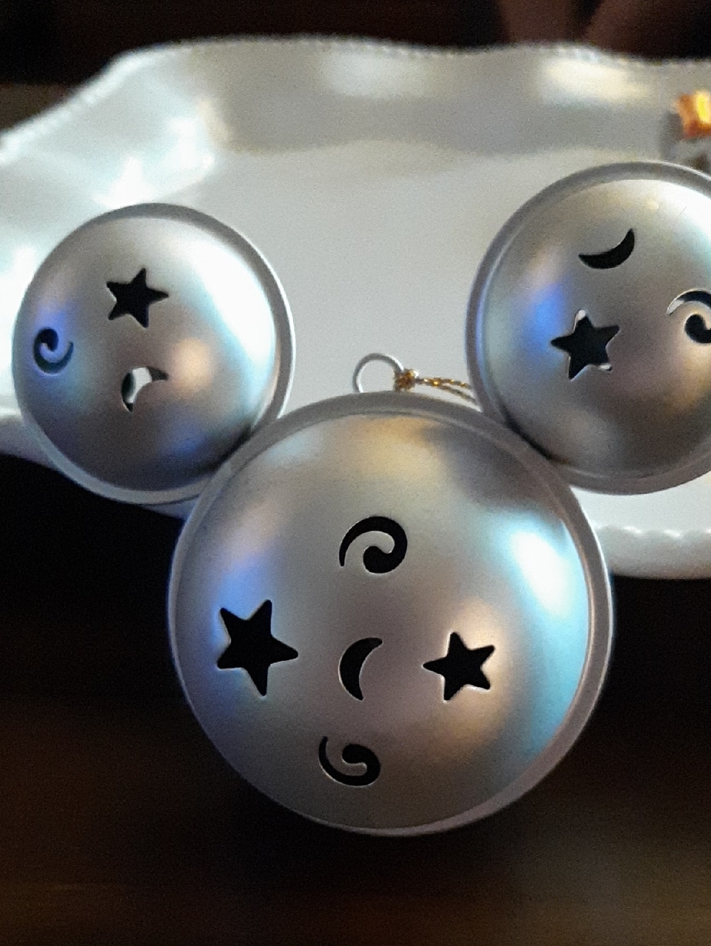 DISNEY Silver Park Jingle Bell WIZARD Mickey Ear Ornament With Filigree Cutouts